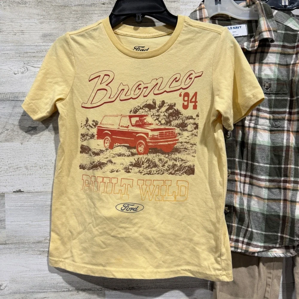 Ford Old Navy Levi's Outfit Set Boys 6/7 Khaki Green Plaid Bronco GUC